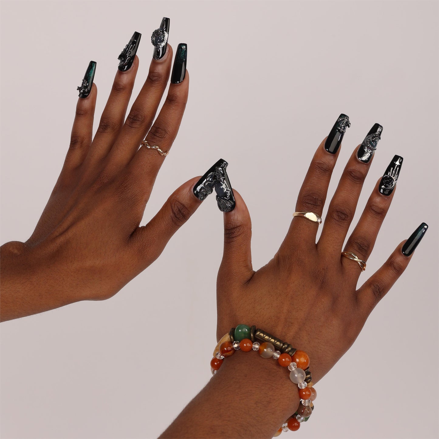 Lovlinker 10PCS Handmade Acrylic Press On Nails MID COFFIN (Length:1.2") Fake Nails Nail Art Nail Care -Date Night D7