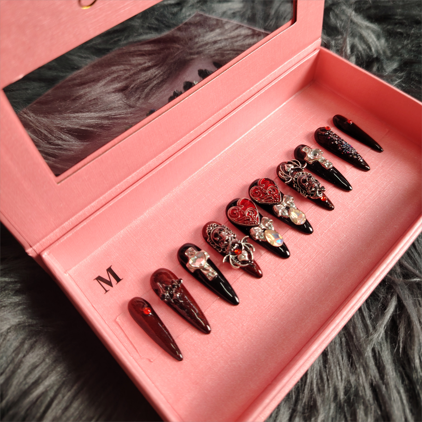 Lovlinker 10PCS Handmade Acrylic Press On Nails MID STILETTO(Length:1.2") Fake Nails Nail Art Nail Care -Date Night D1