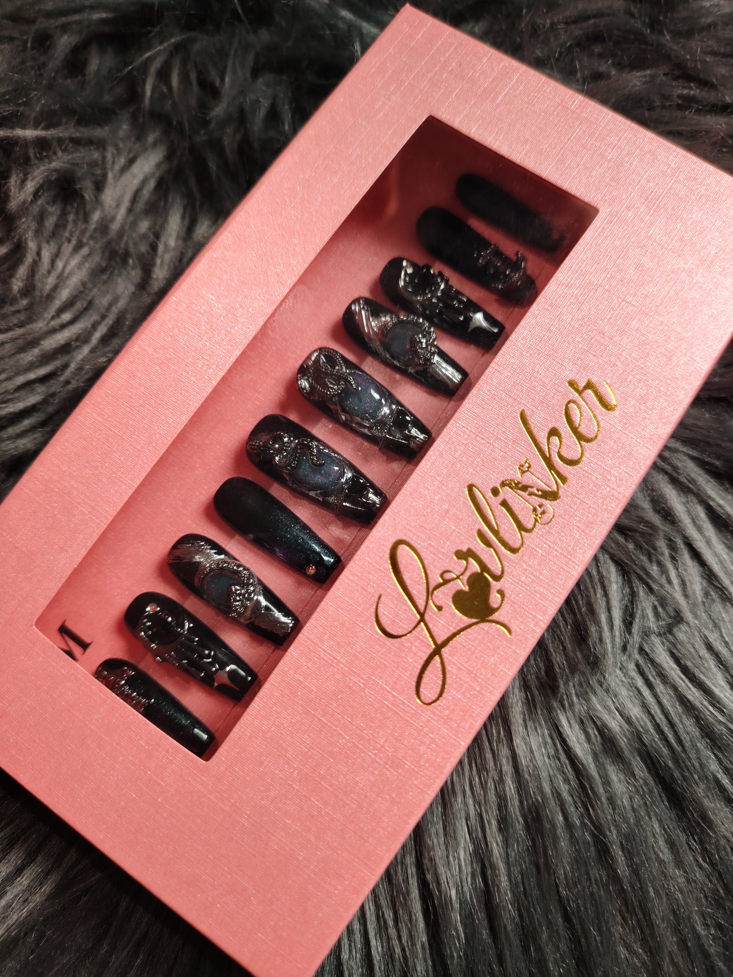 Lovlinker 10PCS Handmade Acrylic Press On Nails MID COFFIN (Length:1.2") Fake Nails Nail Art Nail Care -Date Night D7
